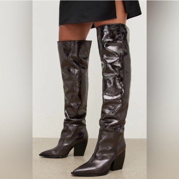 All Saints Shiny Black Knee-High Boots